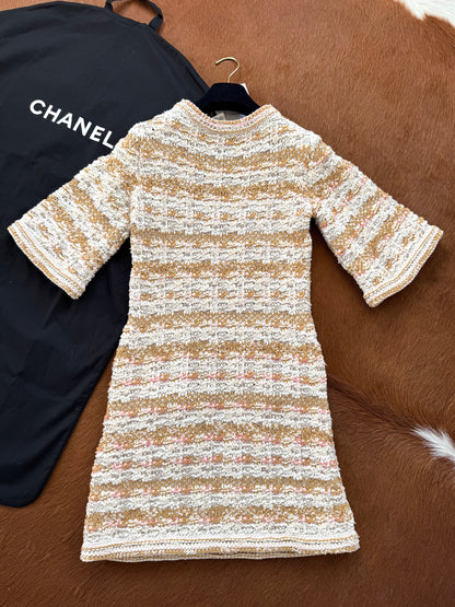 Pre-owned Chanel Paris-Cuba Caramello Tweed Dress