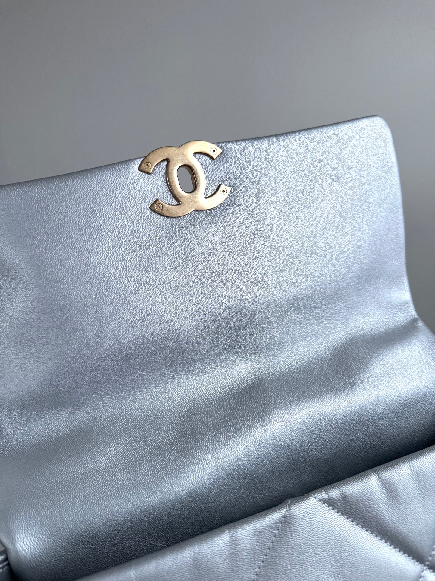 Pre-owned Chanel 19 Large Silver Lambskin Flap Bag