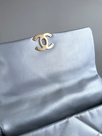 Pre-owned Chanel 19 Large Silver Lambskin Flap Bag