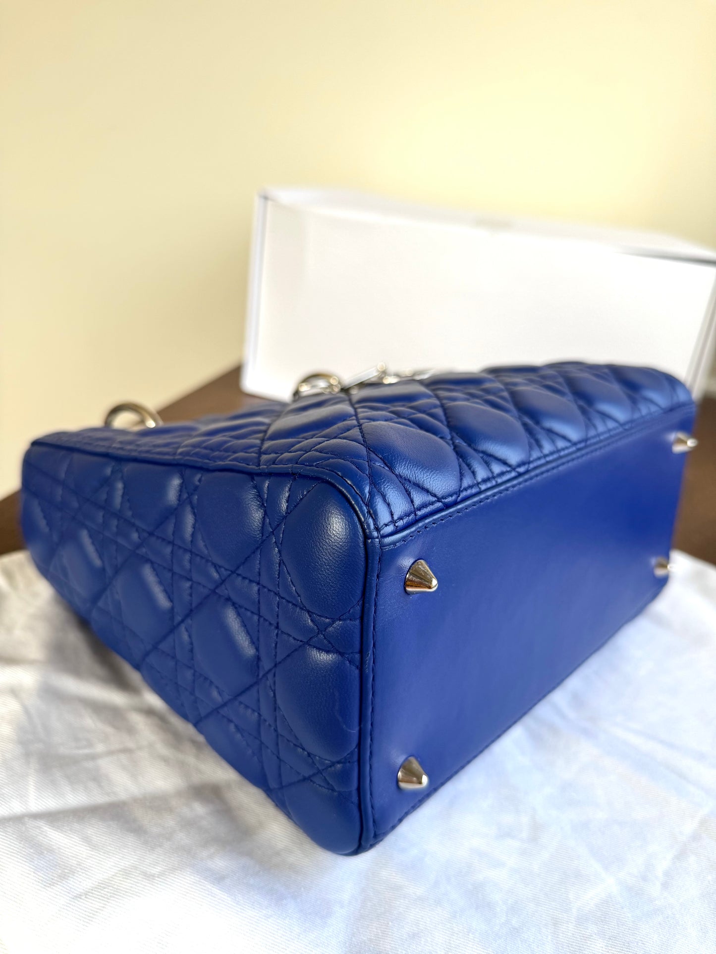 Pre-owned Dior Lady Dior Medium Blue Lambskin Bag