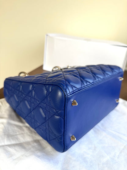 Pre-owned Dior Lady Dior Medium Blue Lambskin Bag