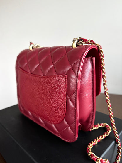 Pre-owned Chanel Top Chain Red Burgundy Caviar Flap Bag