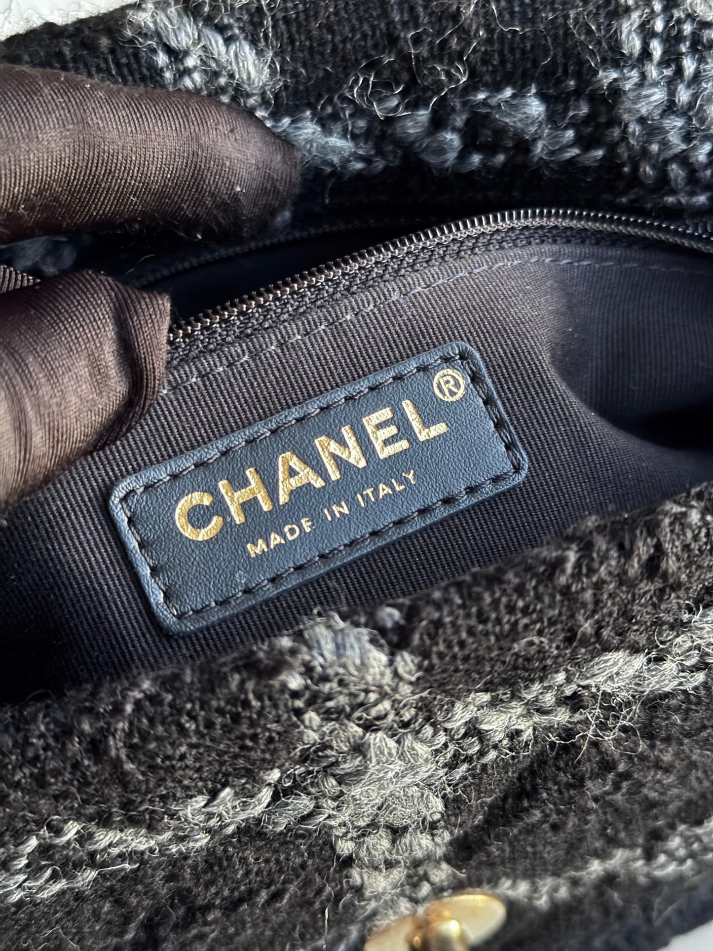 Pre-owned Chanel 19 Small Black Tweed Flap Bag
