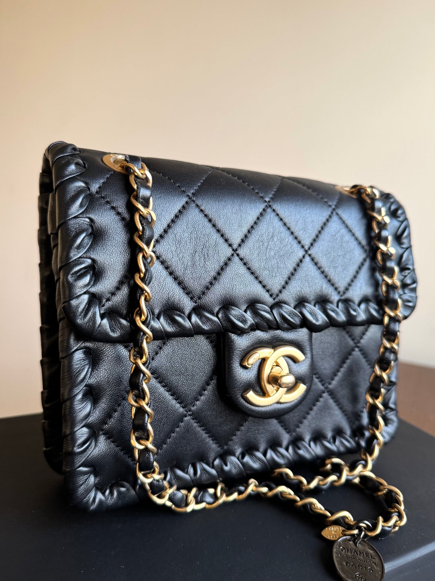 Pre-owned Chanel My Own Frame Small Black Leather Flap Bag