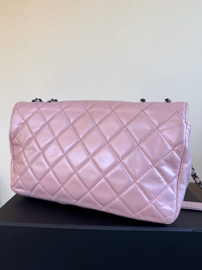 Pre-owned Chanel Coco Pleats Pink Glazed Calfskin Flap Bag