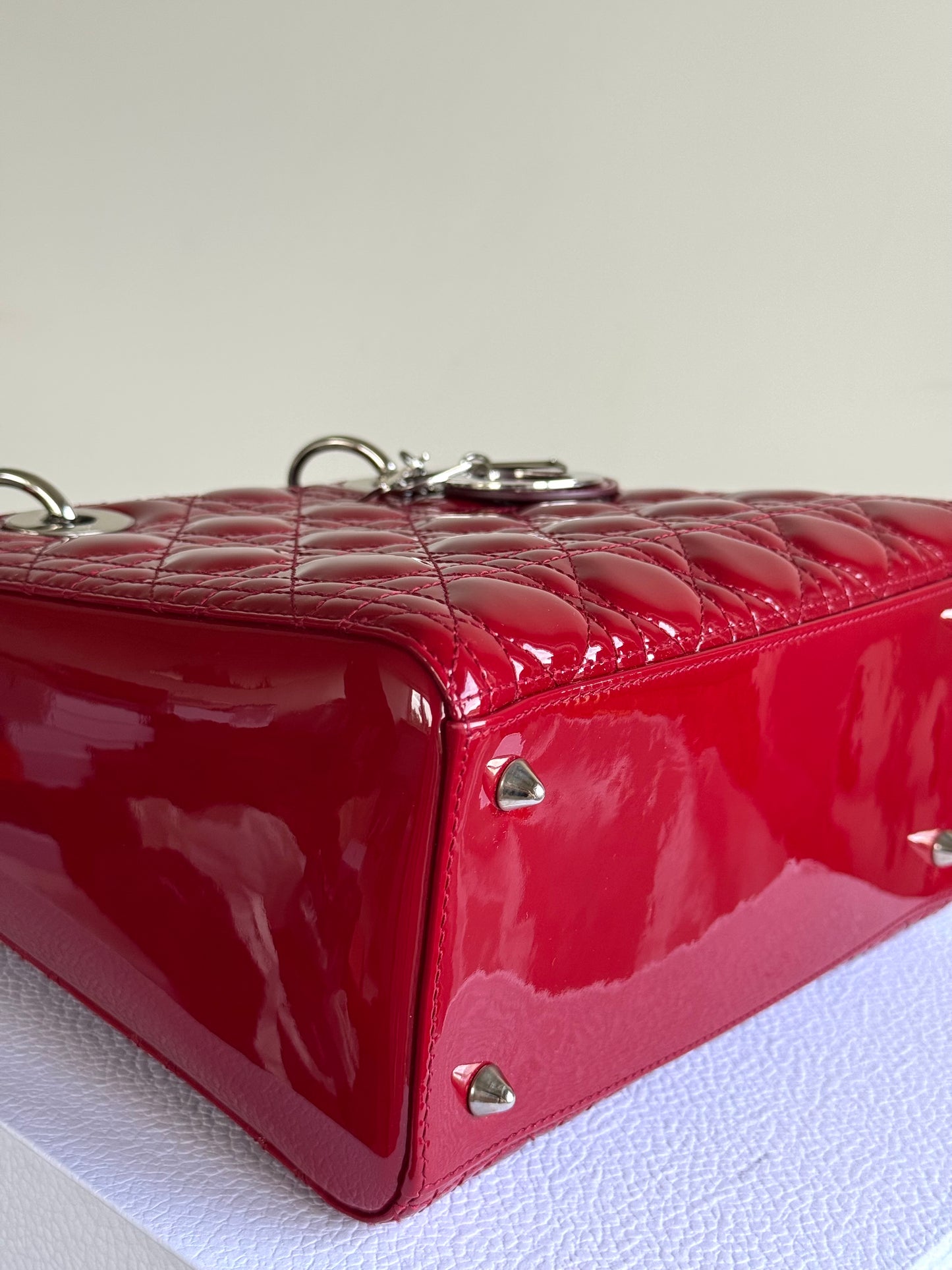 Pre-owned Dior Lady Dior Medium Burgundy Patent Leather Bag