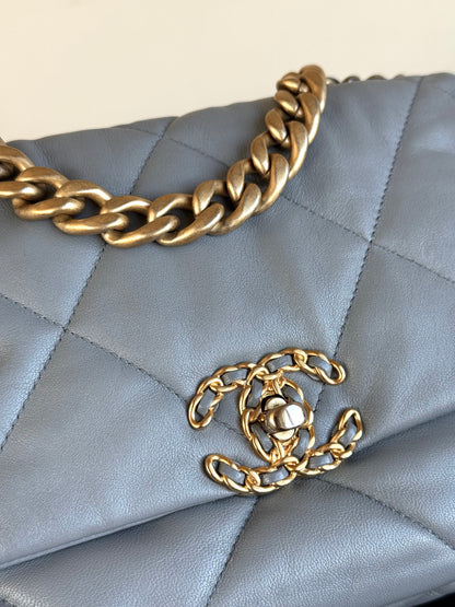 Pre-owned Chanel 19 Small Grey Lambskin Flap Bag
