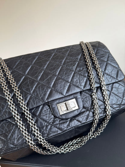 Pre-owned Chanel 2.55 Reissue Maxi 227 Black Calfskin Flap Bag