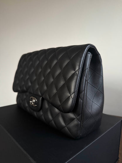Pre-owned Chanel Timeless Classic Jumbo Black Lambskin Single Flap Bag