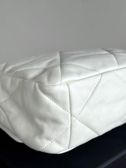 Pre-owned Chanel 19 Large White Lambskin Flap Bag