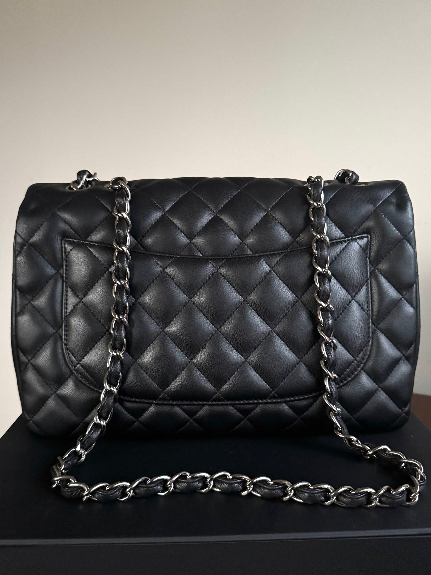 Pre-owned Chanel Timeless Classic Jumbo Black Lambskin Single Flap Bag