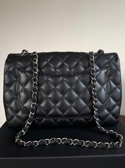 Pre-owned Chanel Timeless Classic Jumbo Black Lambskin Single Flap Bag