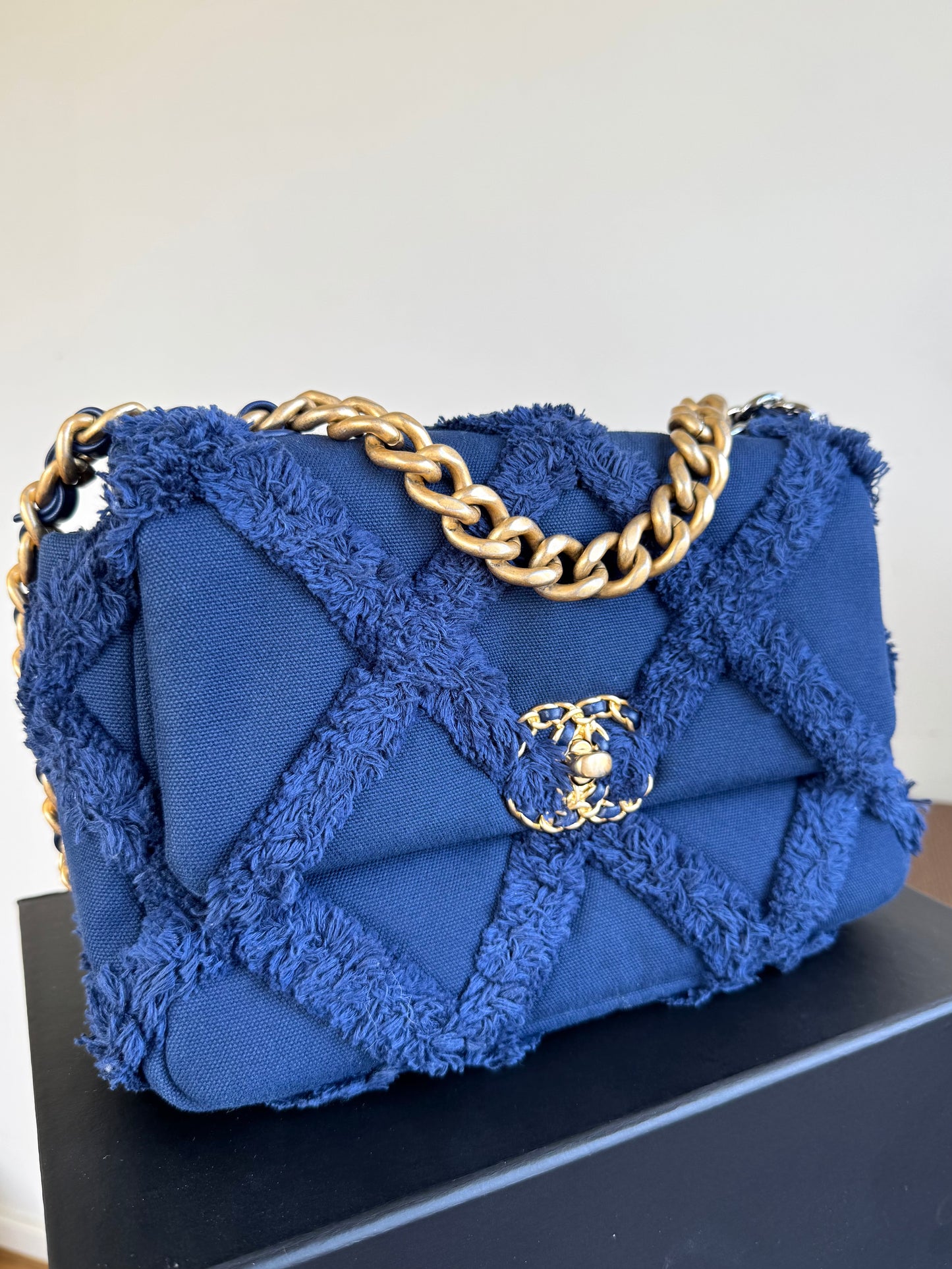 Pre-owned Chanel 19 Small Blue Canvas Flap Bag