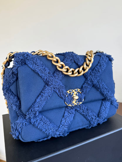 Pre-owned Chanel 19 Small Blue Canvas Flap Bag