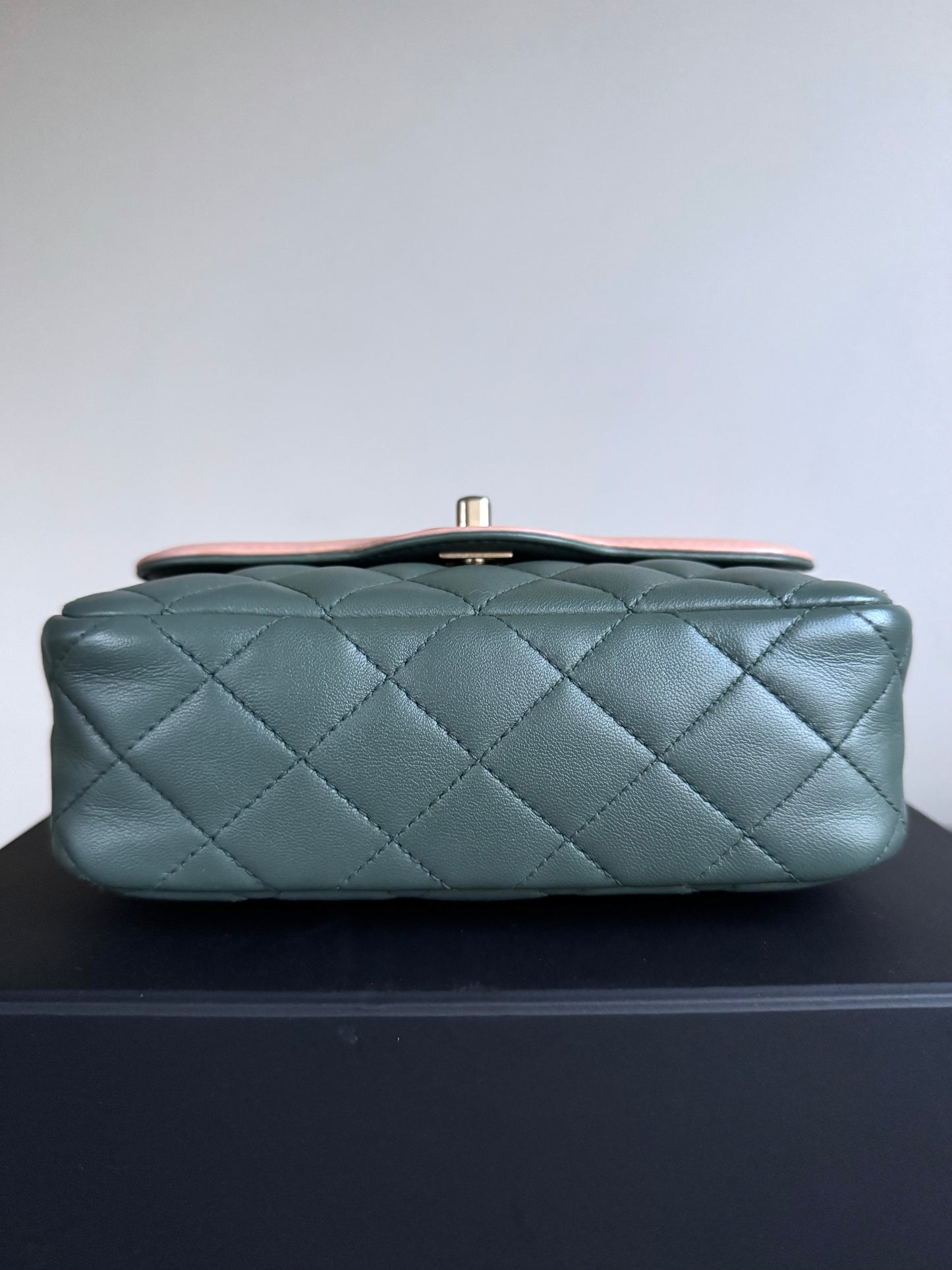 Pre-owned Chanel Diana Mini Bi-color Green Pink Leather Flap Bag