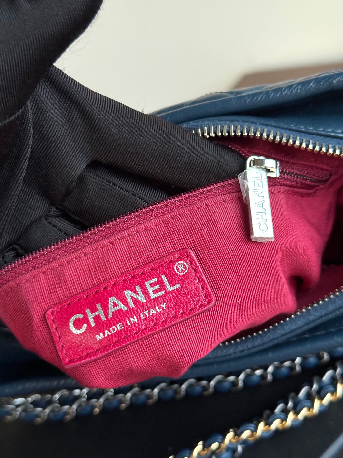 Pre-owned Chanel Gabrielle Small Marine Blue Leather Hobo Bag