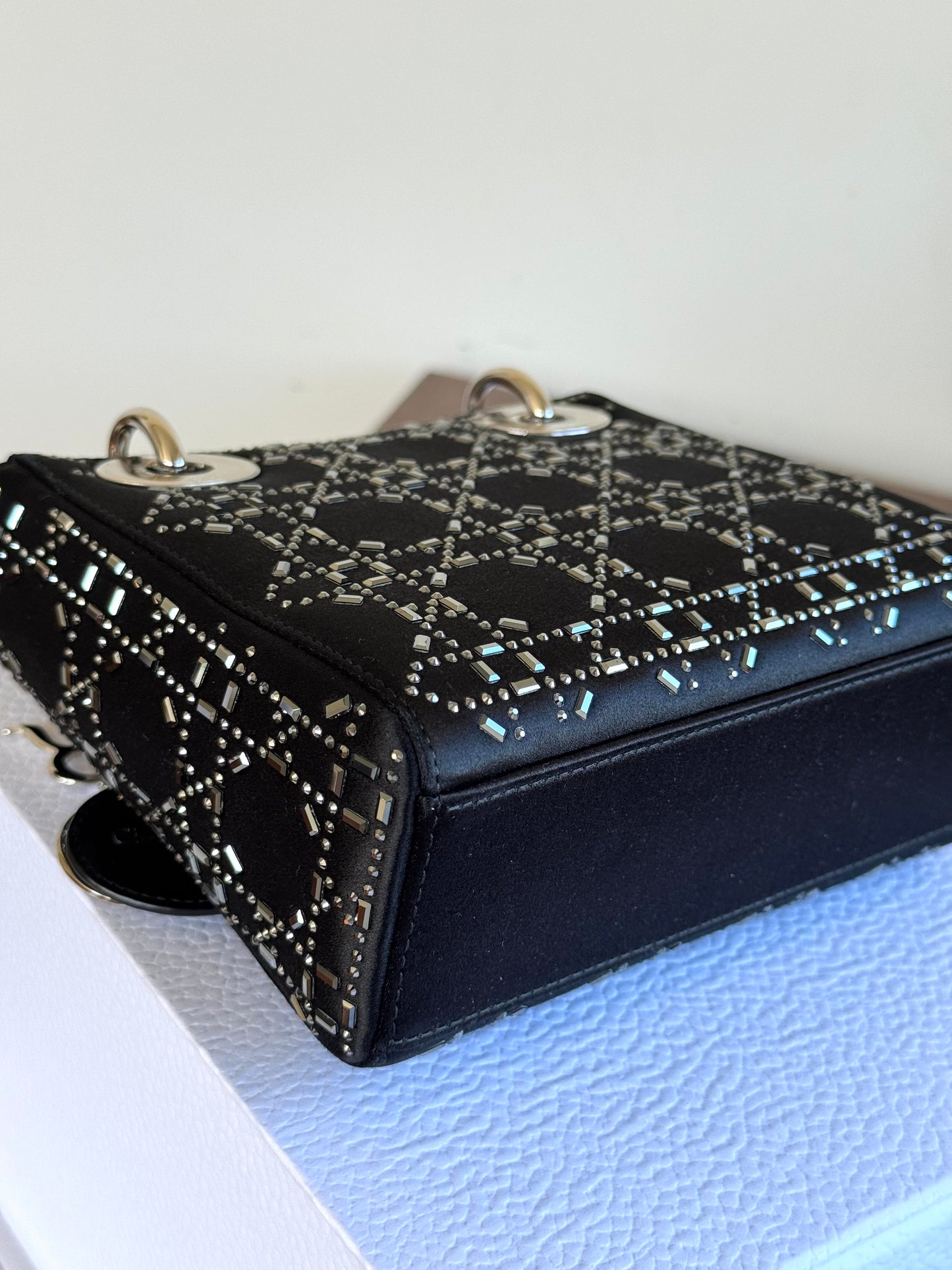 Pre-owned Dior Lady Dior Mini Black Satin Bag
