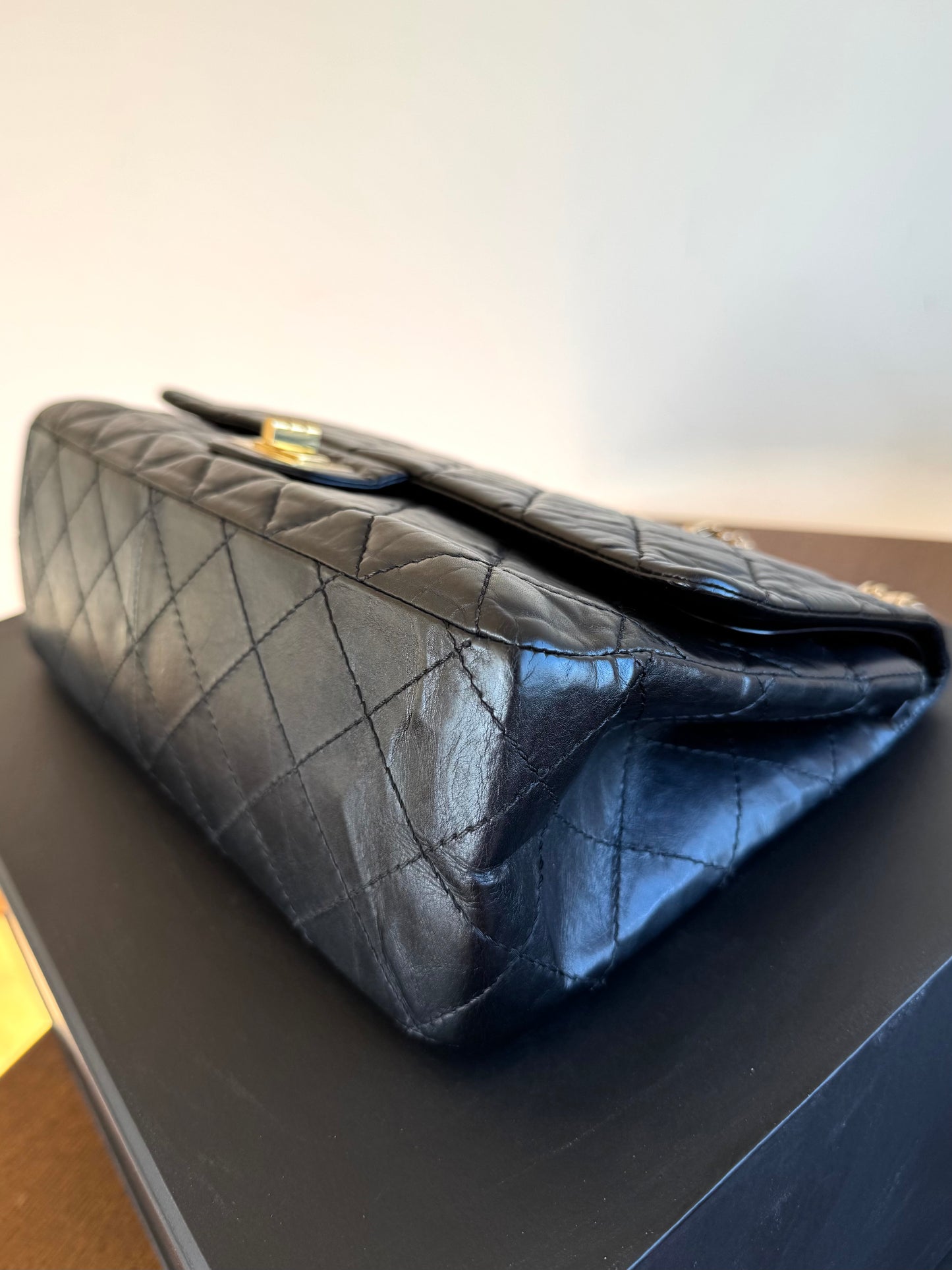 Pre-owned Chanel 2.55 Reissue Maxi 227 Black Calfskin Flap Bag