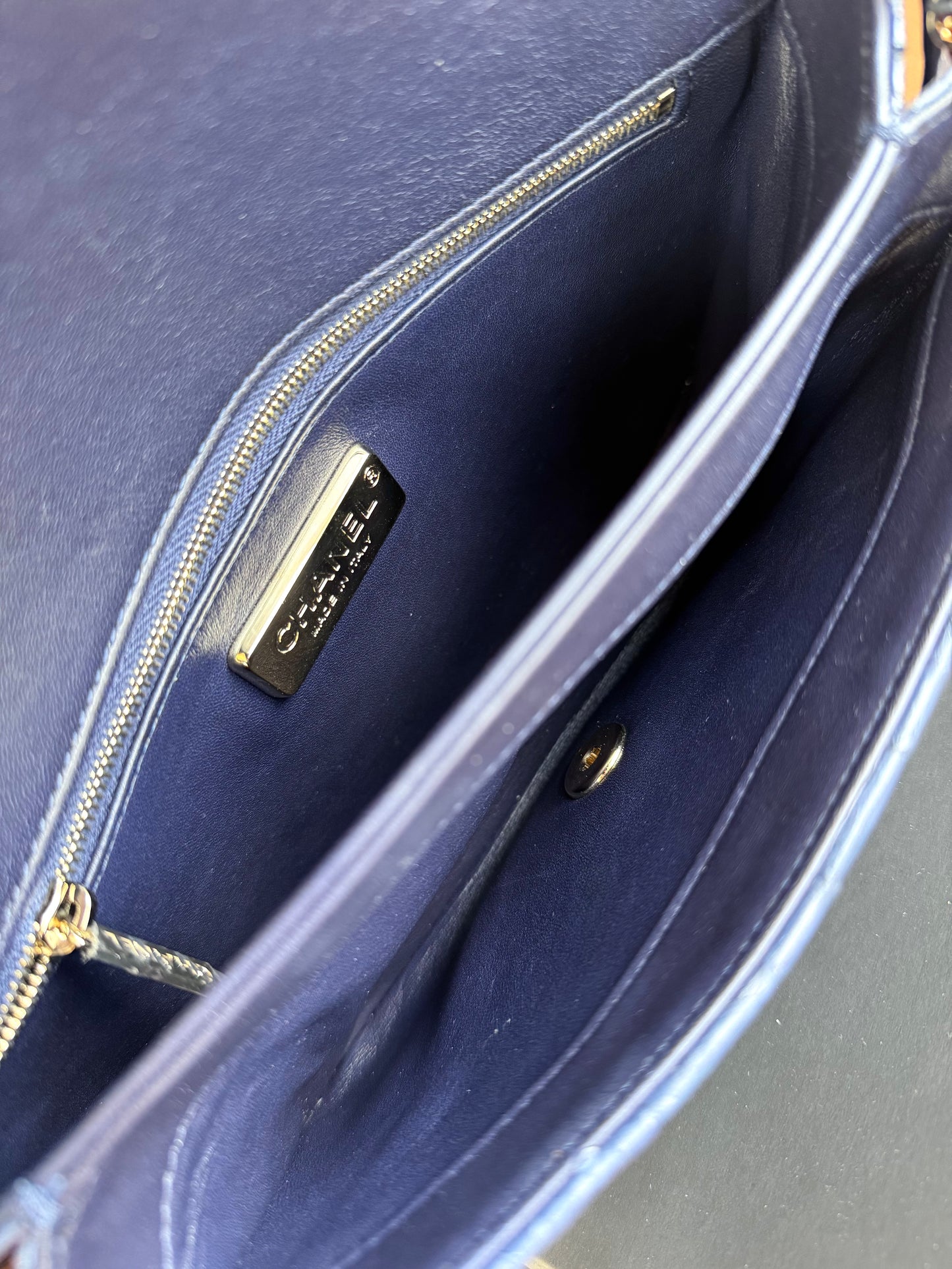 Pre-owned Chanel CC Chain Python Navy Flap Bag