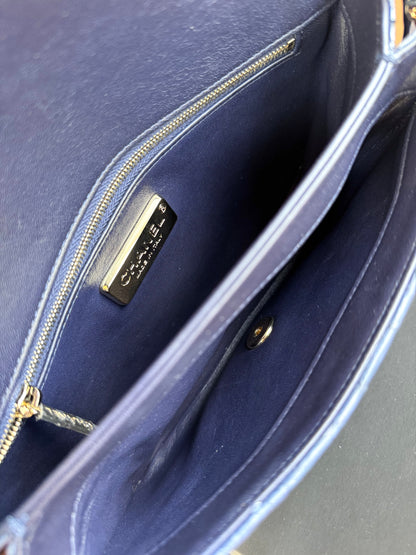 Pre-owned Chanel CC Chain Python Navy Flap Bag