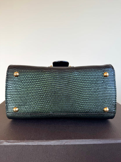 Pre-owned Delvaux Brillant Mini Metallic Dark Green Lizard Bag