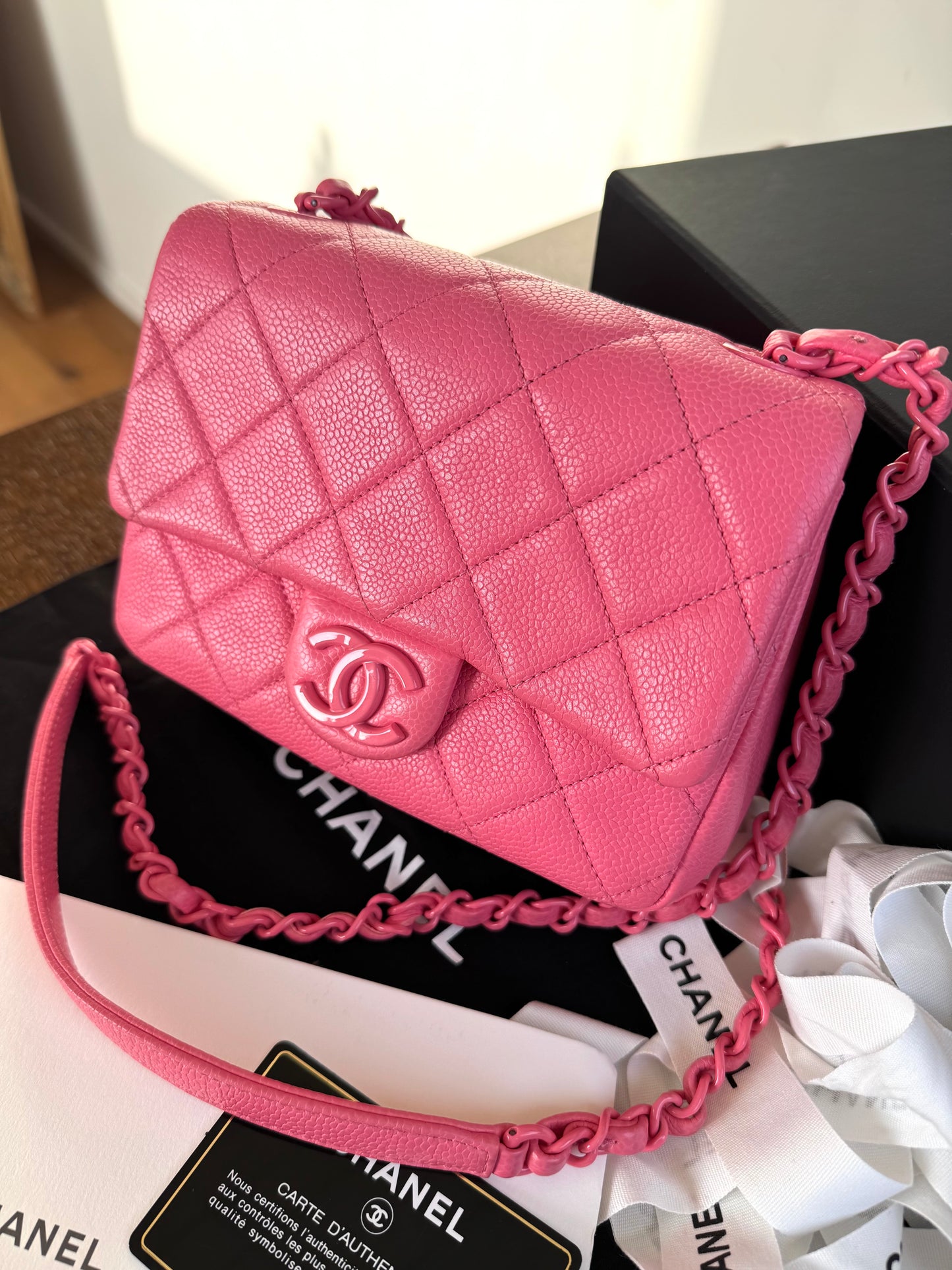Pre-owned Chanel Timeless Mini Square Incognito Pink Caviar Flap Bag