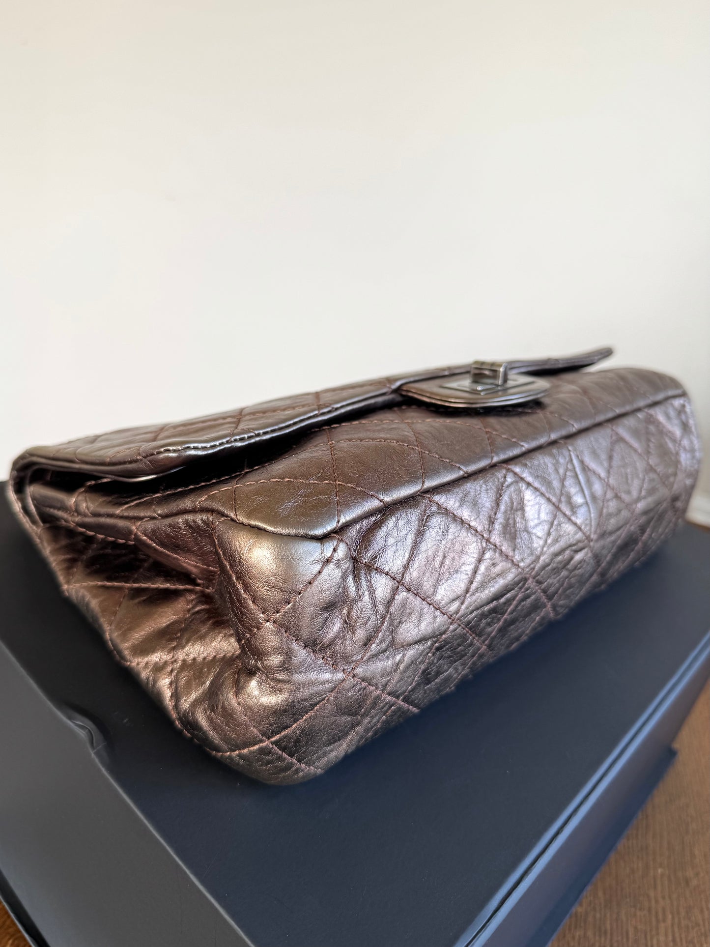 Pre-owned Chanel 2.55 Reissue Maxi 227 Bronze Metallic Calfskin Flap Bag