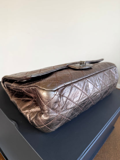 Pre-owned Chanel 2.55 Reissue Maxi 227 Bronze Metallic Calfskin Flap Bag