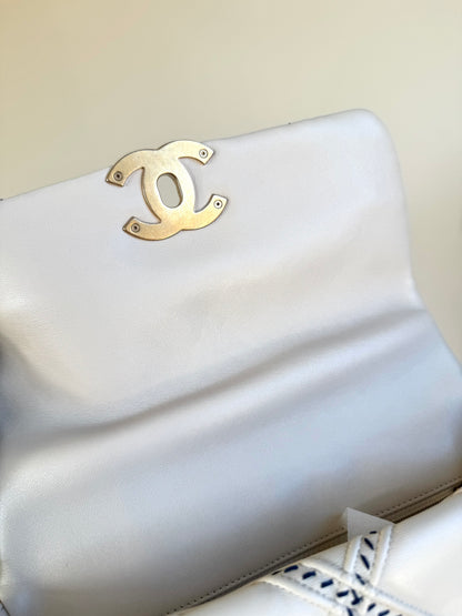 Pre-owned Chanel 19 Small Stitch Beige Lambskin Flap Bag Limited Edition
