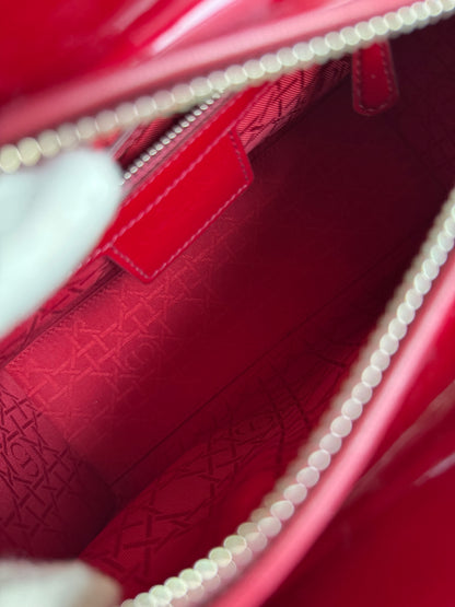 Pre-owned Dior Lady Dior Medium Burgundy Patent Leather Bag