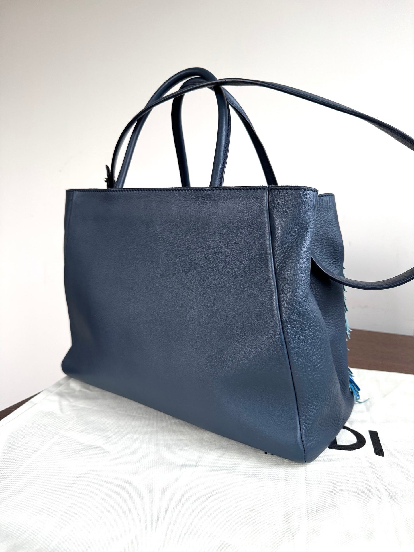 Pre-owned Fendi 2Jours Navy Blue Fringed Leather Bag