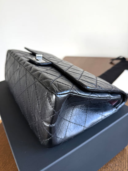Pre-owned Chanel 2.55 Reissue Large 226 Black Calfskin Flap Bag