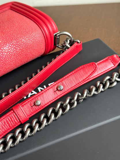 Pre-owned Chanel Boy Small Red Stingray Leather Flap Bag