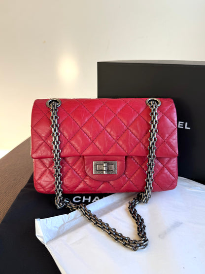 Pre-owned Chanel 2.55 Reissue Small 224 Red Leather Flap Bag