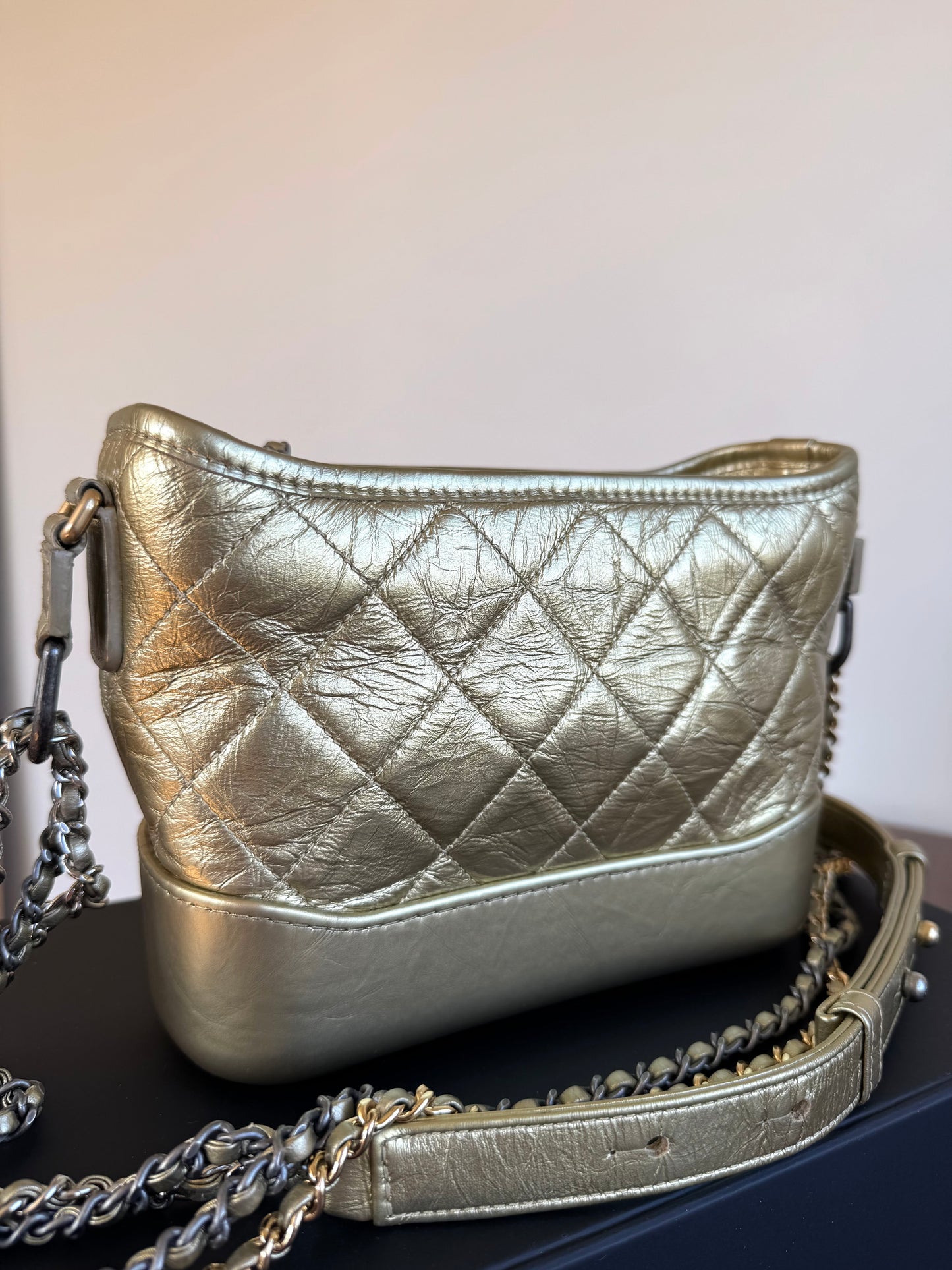 Pre-owned Chanel Gabrielle Small Gold Leather Hobo Bag