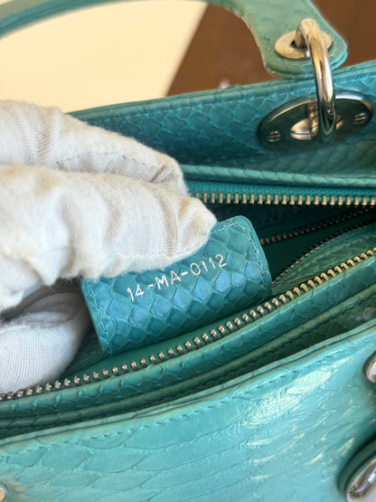Pre-owned Dior Lady Dior Medium Tiffany Blue Python Bag