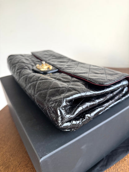 Pre-owned Chanel CC Black Waxed Leather Flap Bag