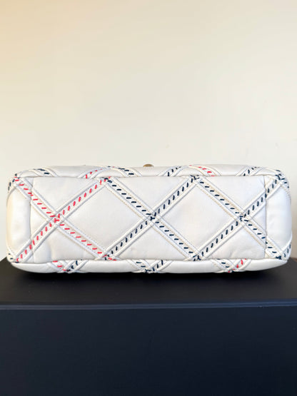 Pre-owned Chanel 19 Small Stitch Beige Lambskin Flap Bag Limited Edition