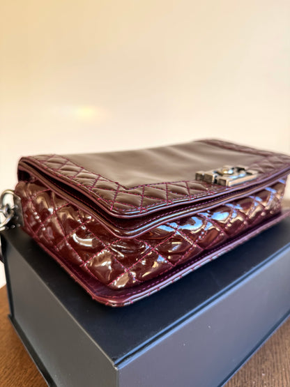 Pre-owned Chanel Boy Medium Burgundy Patent Leather Flap Bag