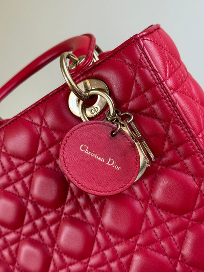Pre-owned Dior Lady Dior Medium Red Lambskin Bag