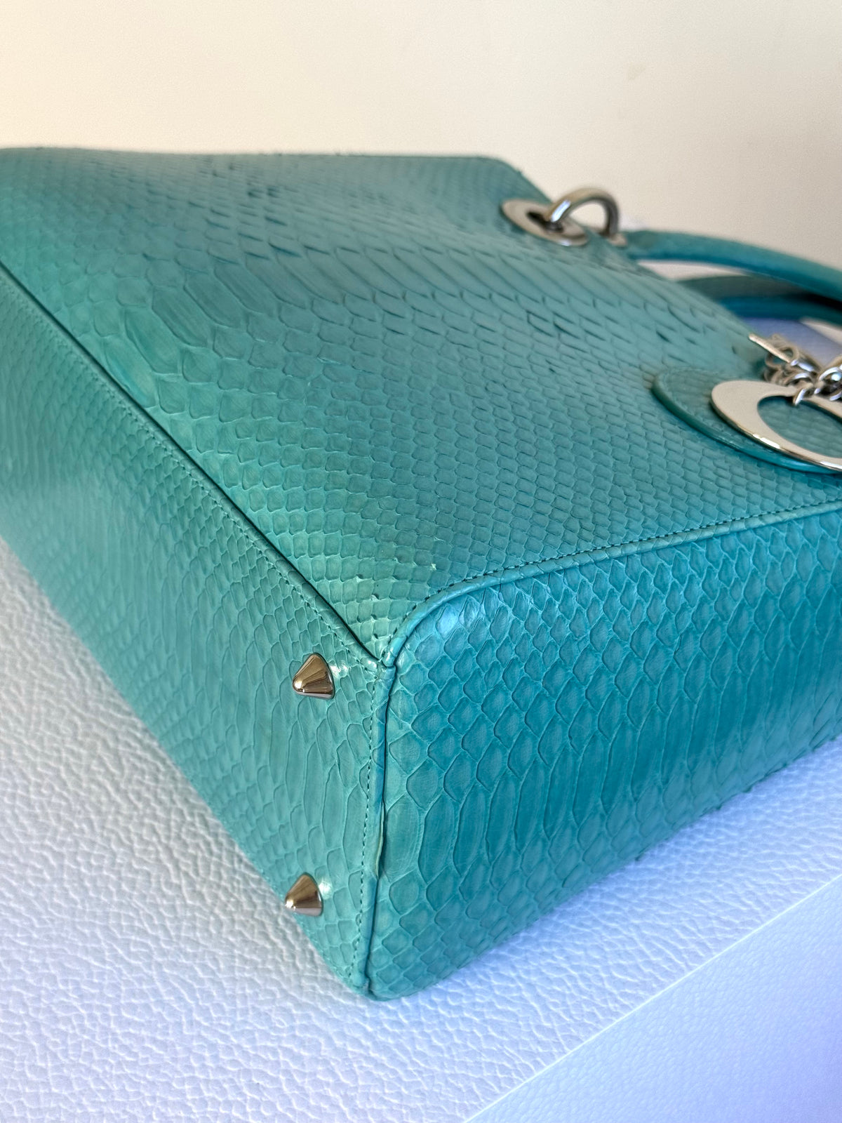 Pre-owned Dior Lady Dior Medium Tiffany Blue Python Bag