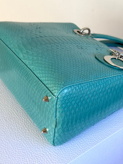 Pre-owned Dior Lady Dior Medium Tiffany Blue Python Bag