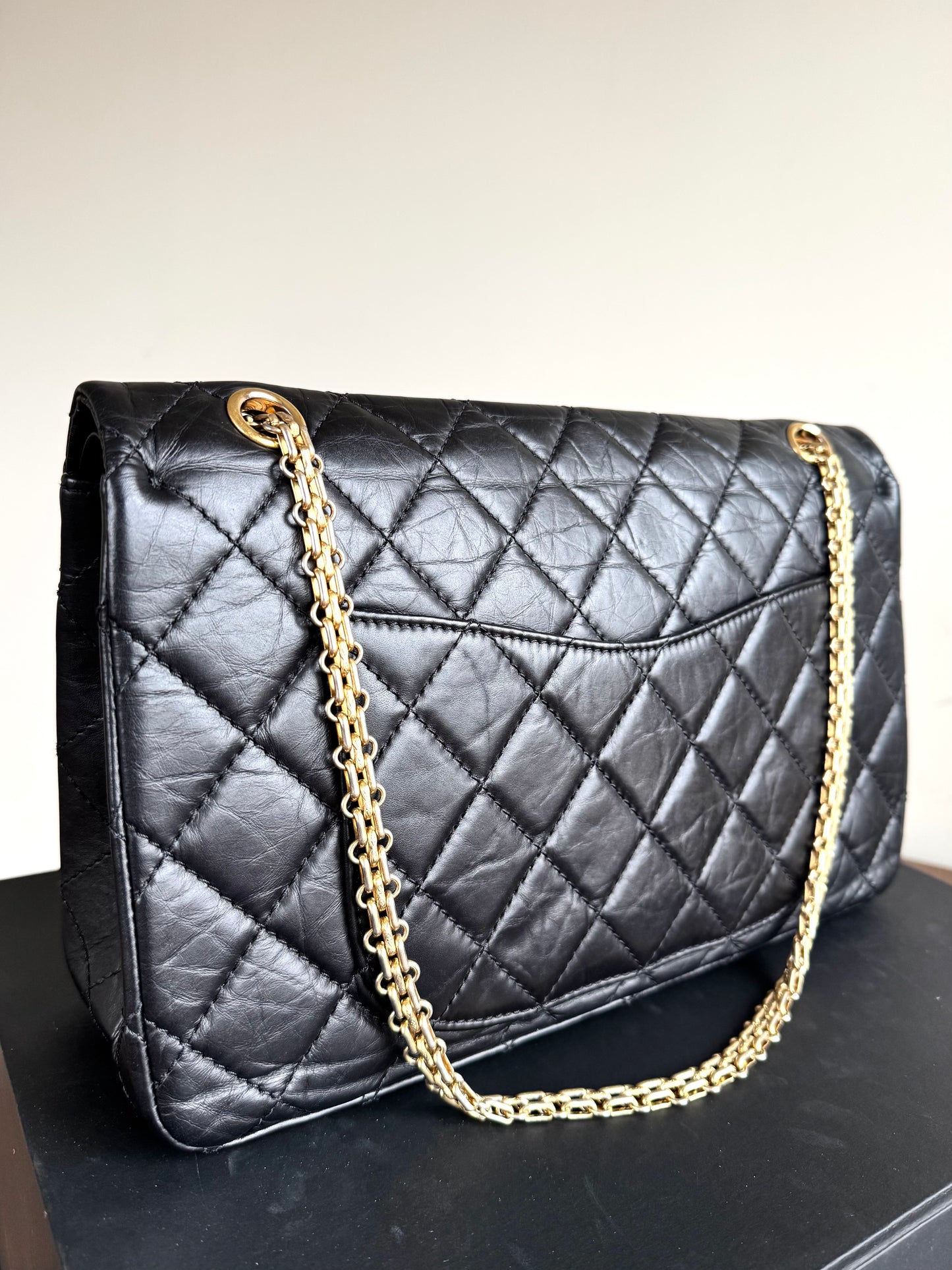 Pre-owned Chanel 2.55 Reissue Maxi 227 Black Calfskin Flap Bag