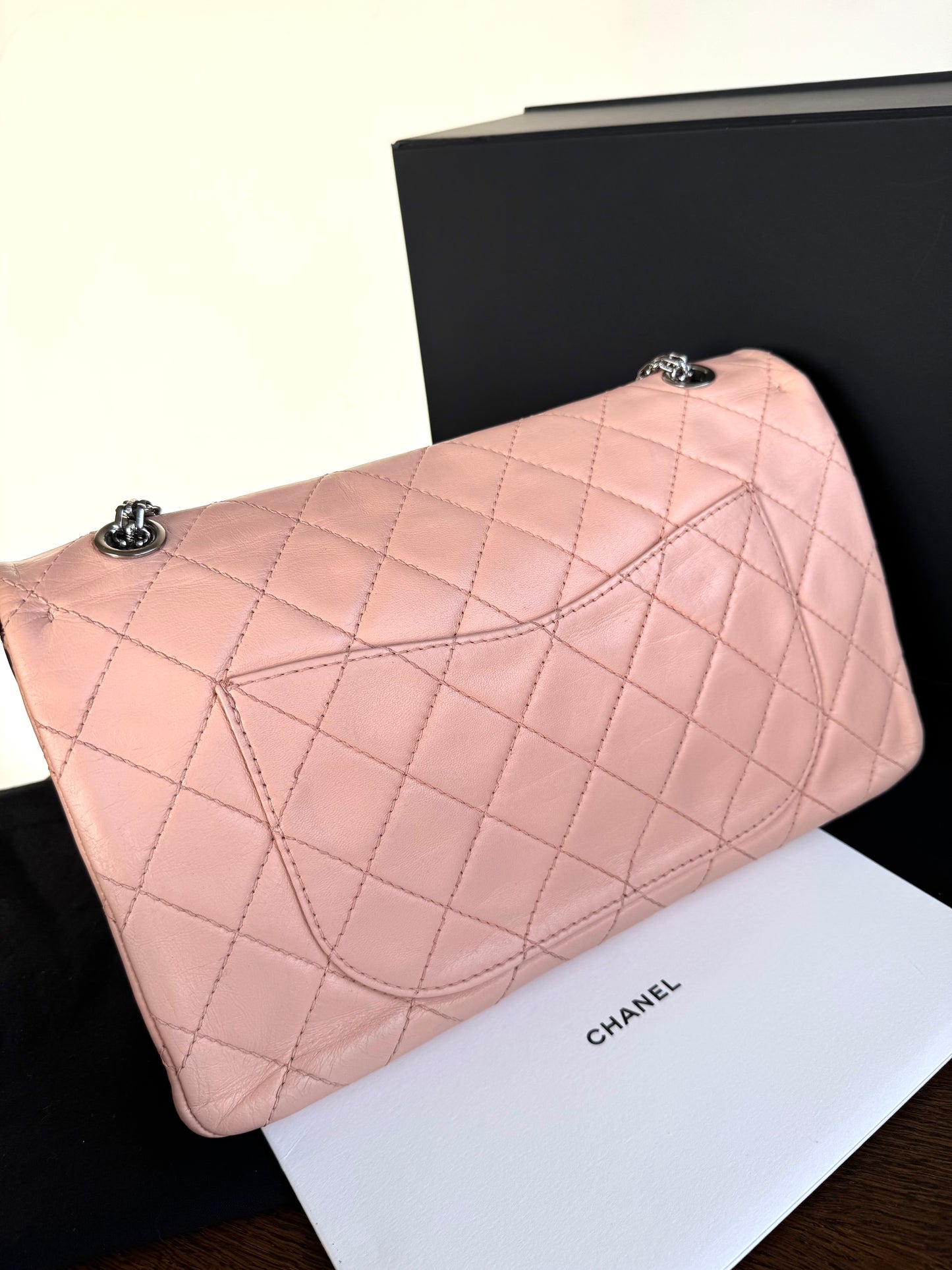 Pre-owned Chanel 2.55 Maxi 227 Rose Mint Lambskin Flap Bag