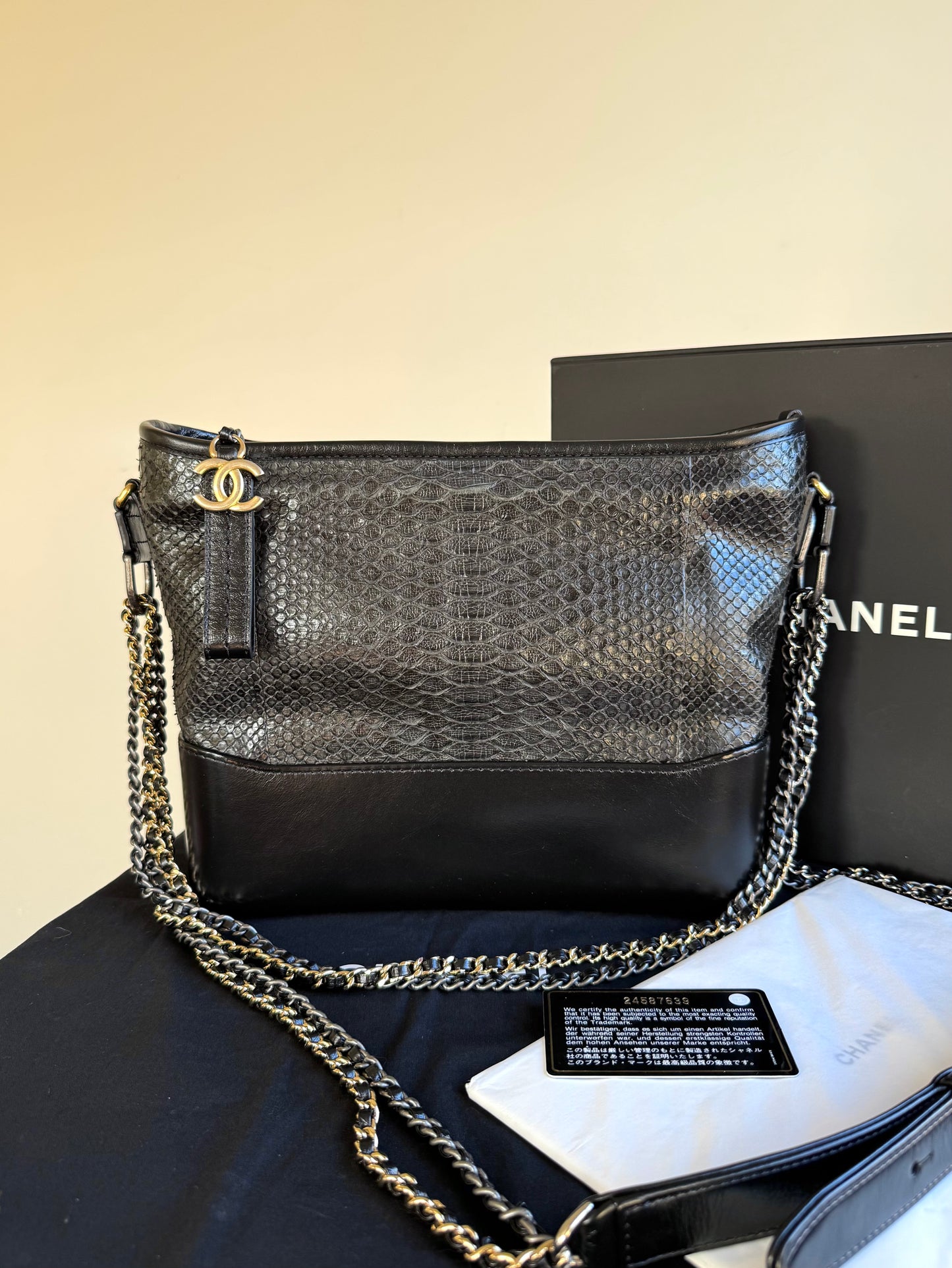 Pre-owned Chanel Gabrielle Medium Black Python Leather Hobo Bag Limited Edition
