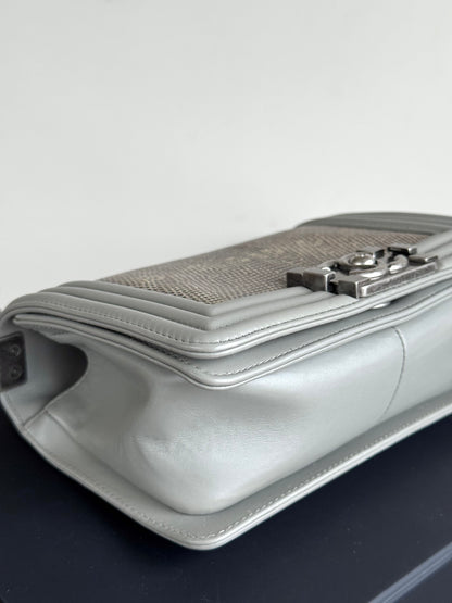 Pre-owned Chanel Boy Small Grey Lizard Leather Flap Bag