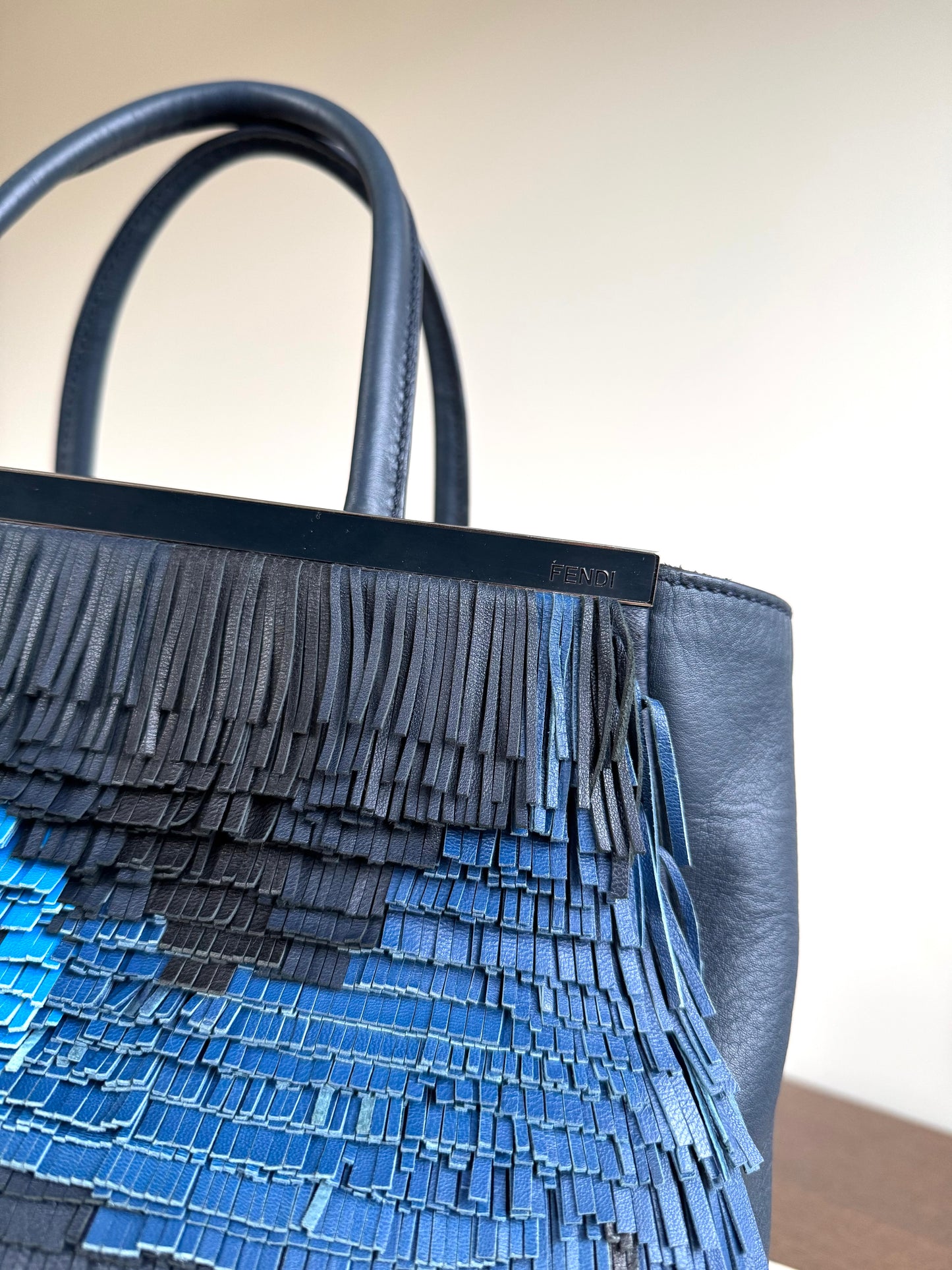 Pre-owned Fendi 2Jours Navy Blue Fringed Leather Bag