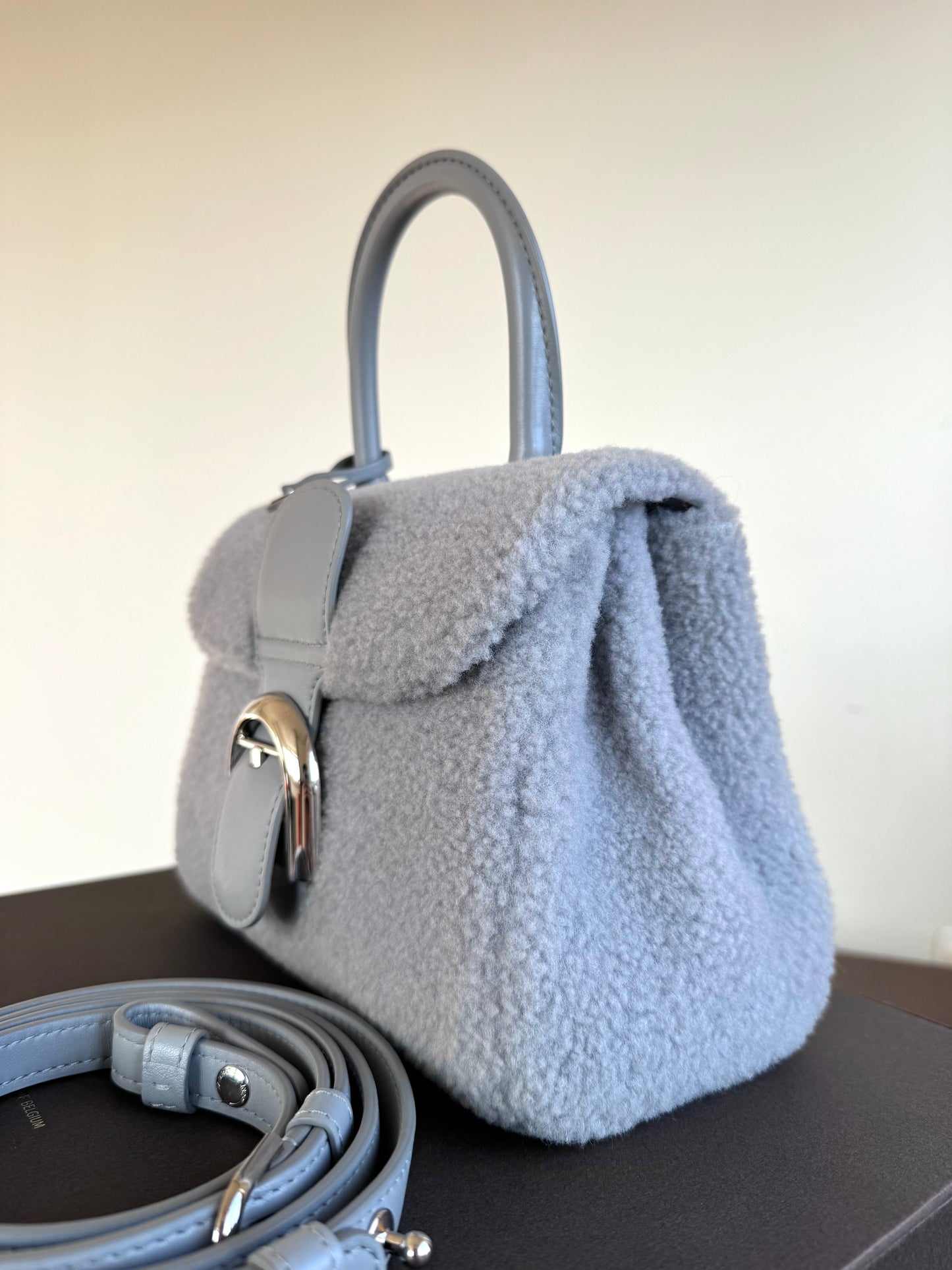 Pre-owned Delvaux Brillant Mini Sweet Cloud Teddy Ice Blue Wool Bag Limited Edition