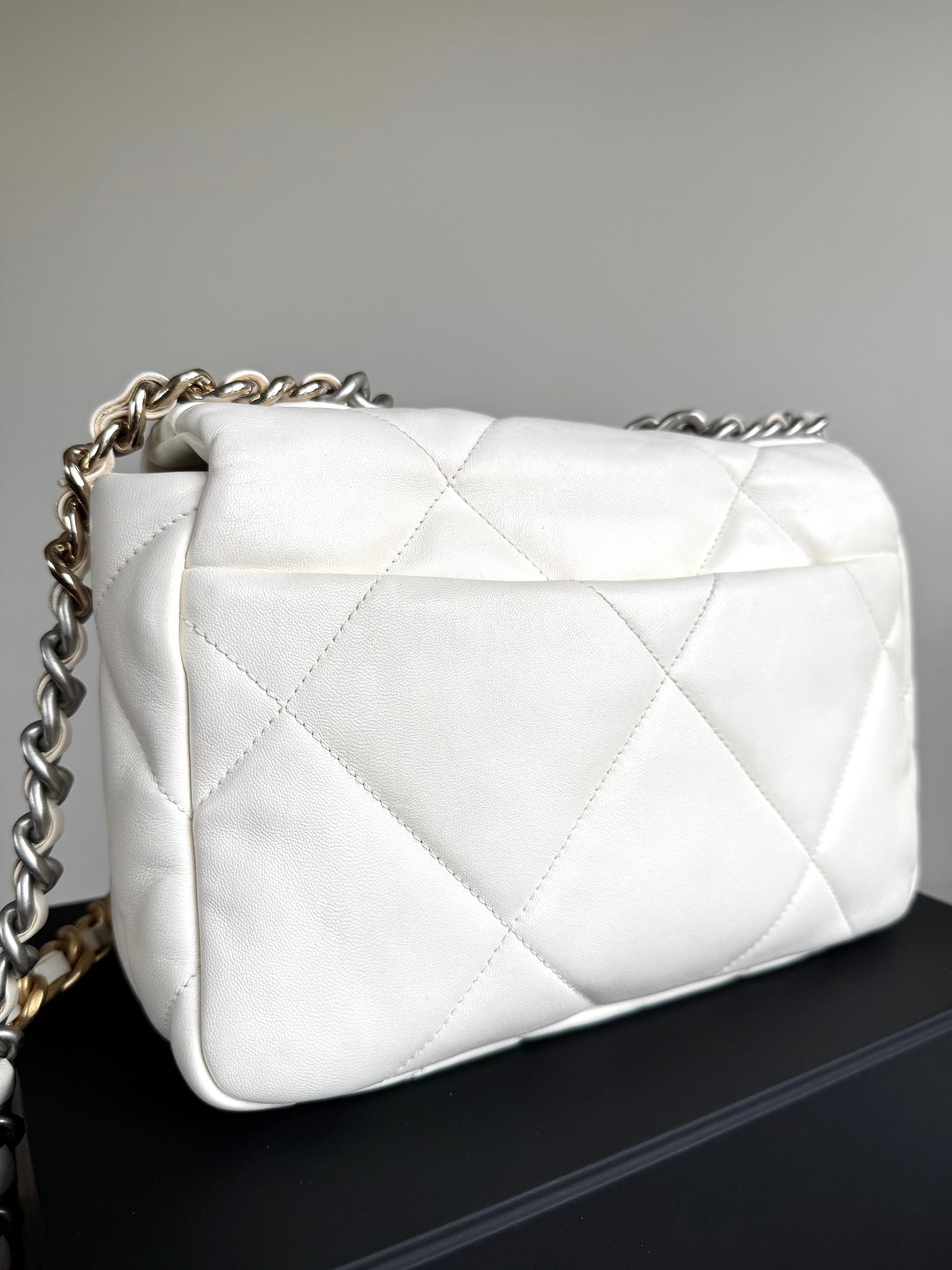 Pre-owned Chanel 19 Small Creamy White Lambskin Flap Bag