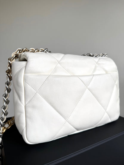 Pre-owned Chanel 19 Small Creamy White Lambskin Flap Bag